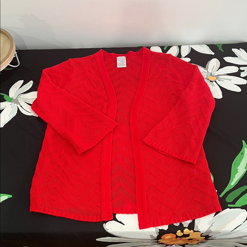 Time and Tru Cheery Cherry Red Women's 100% Acrylic Cardigan, Size 4-6